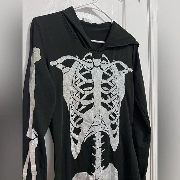 Spirit Black Skeleton Hoodie long sleeves mini Dress Costume size M - Picture 3 of 9